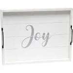 Elegant Designs Decorative Wood Serving Tray w/ Handles, 15.50" x 12", Joy - White Wash