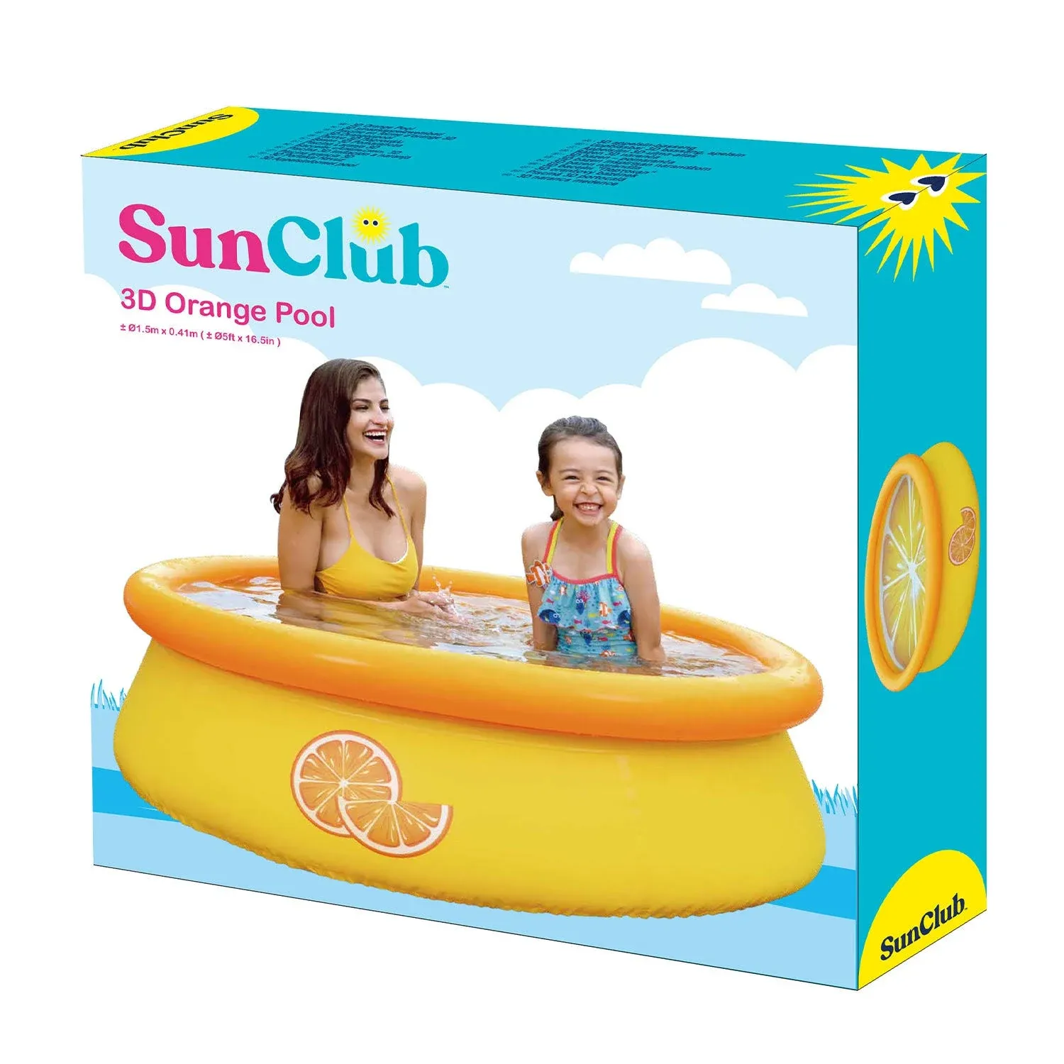 JLeisure Sun Club 3D Orange 5 Foot Round Easy to Set Up Above Ground Inflatable Kiddie Swimming Pool with Built in Drain Plug