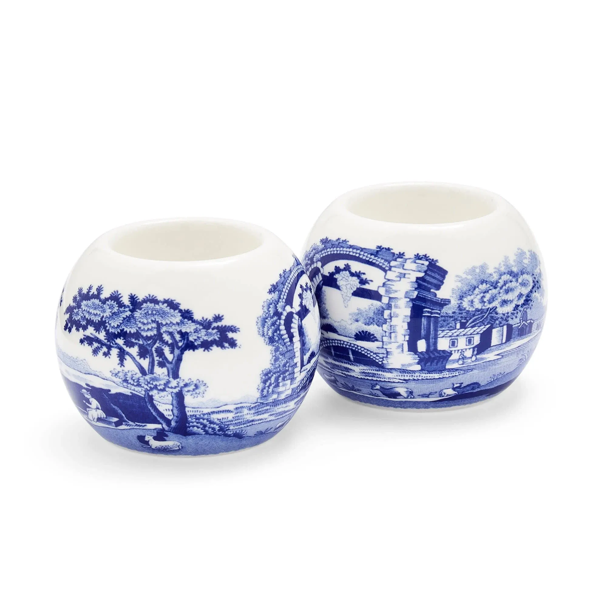 Spode Blue Italian Tealight Holders | Set of 2 Round Tealight Holders | Made of Fine Porcelain | 4 Inch Candle Holders for Home Décor and Housewarming Gift | Dishwasher Safe