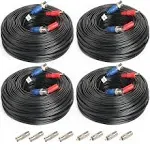 4Pack 100Feet BNC Video Power Cable Pre-Made Al-in-One Camera Video BNC Cable