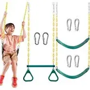 TURFEE 2 Pack Green Swing Seats Heavy Duty with 66" Chain Accessories Replacement with Snap Hooks for Kids Outdoor Play Playground, Trees, Swing Set (Green)