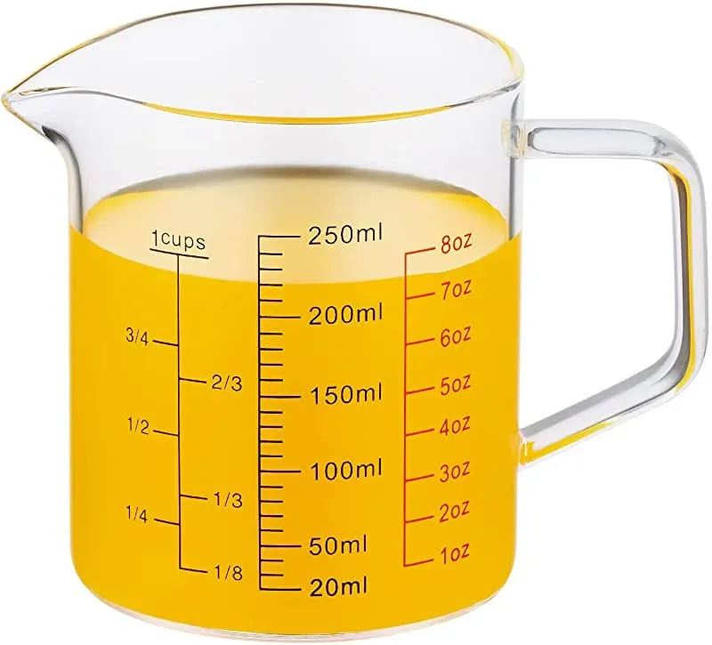 Ackers BORO3.3 Glass Measuring Cup-[Insulated Handle | V-Shaped Spout]-Made of High Borosilicate Glass Measuring Cup for Kitchen or Restaurant, Easy