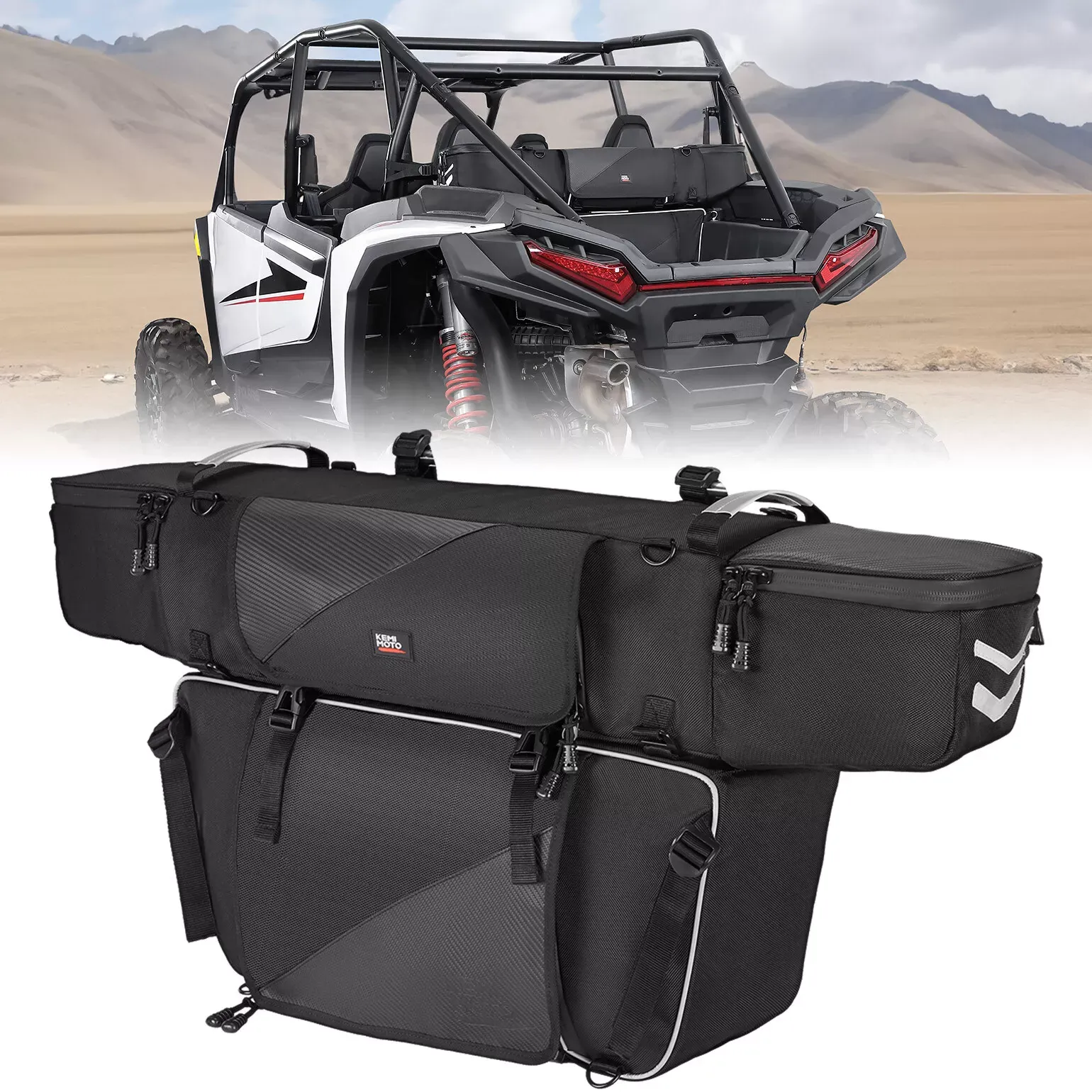 KEMIMOTO UTV Rear Storage Bag 1680D UTV Rear Bag Cargo with Waterproof Zipper Compatible with Polaris RZR XP 1000, XP4 1000, 900, Turbo, 4 900 2014-2023 Detachable into 4 Bags Off-Road-Work