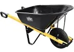 True Temper R6STFFEC 6 Cu. Ft Steel Tray Wheelbarrow with Never Flat Tire & Steel Handles, Black