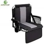 ALPHA CAMP Stadium Seat Chair for Bleachers with Back &amp; Arm Rest Black Grey