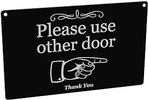 Reversible 'Please Use Other Door' Sign - Black and White, Double Sided, Arrow ...