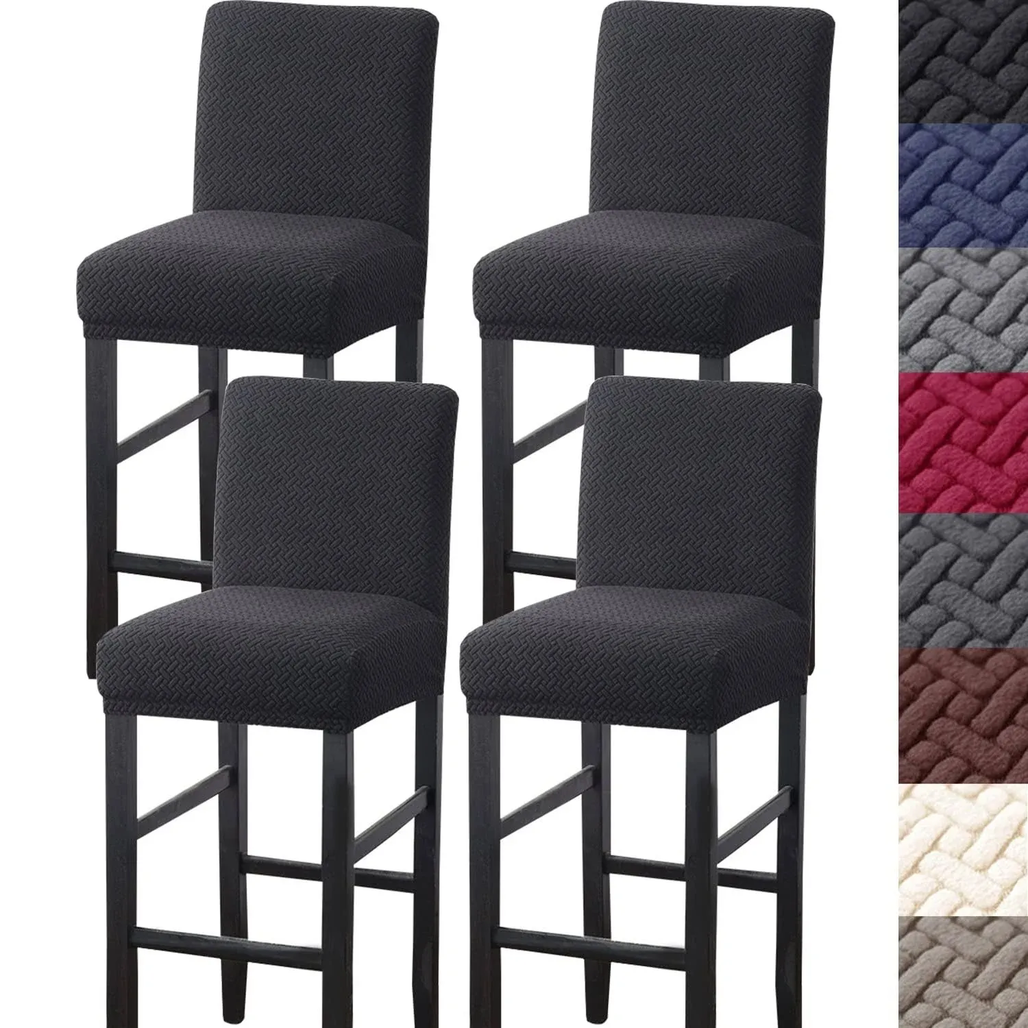 Bar Stool Covers4 Pack Stretch Bar Stool Covers with Backs Jacquard Bar Stool...