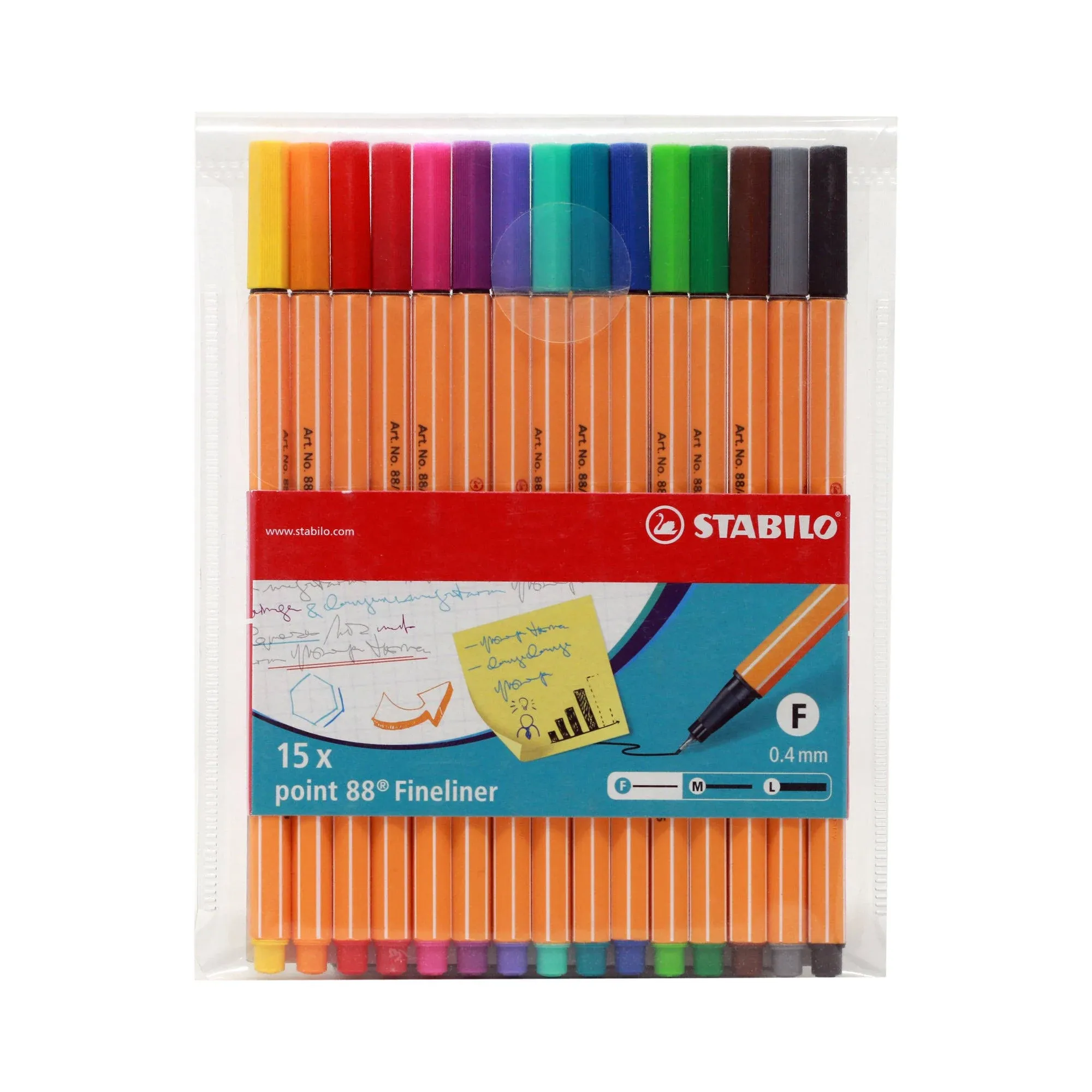 STABILO Fineliner point 88 - Wallet of 15 - Assorted Colours