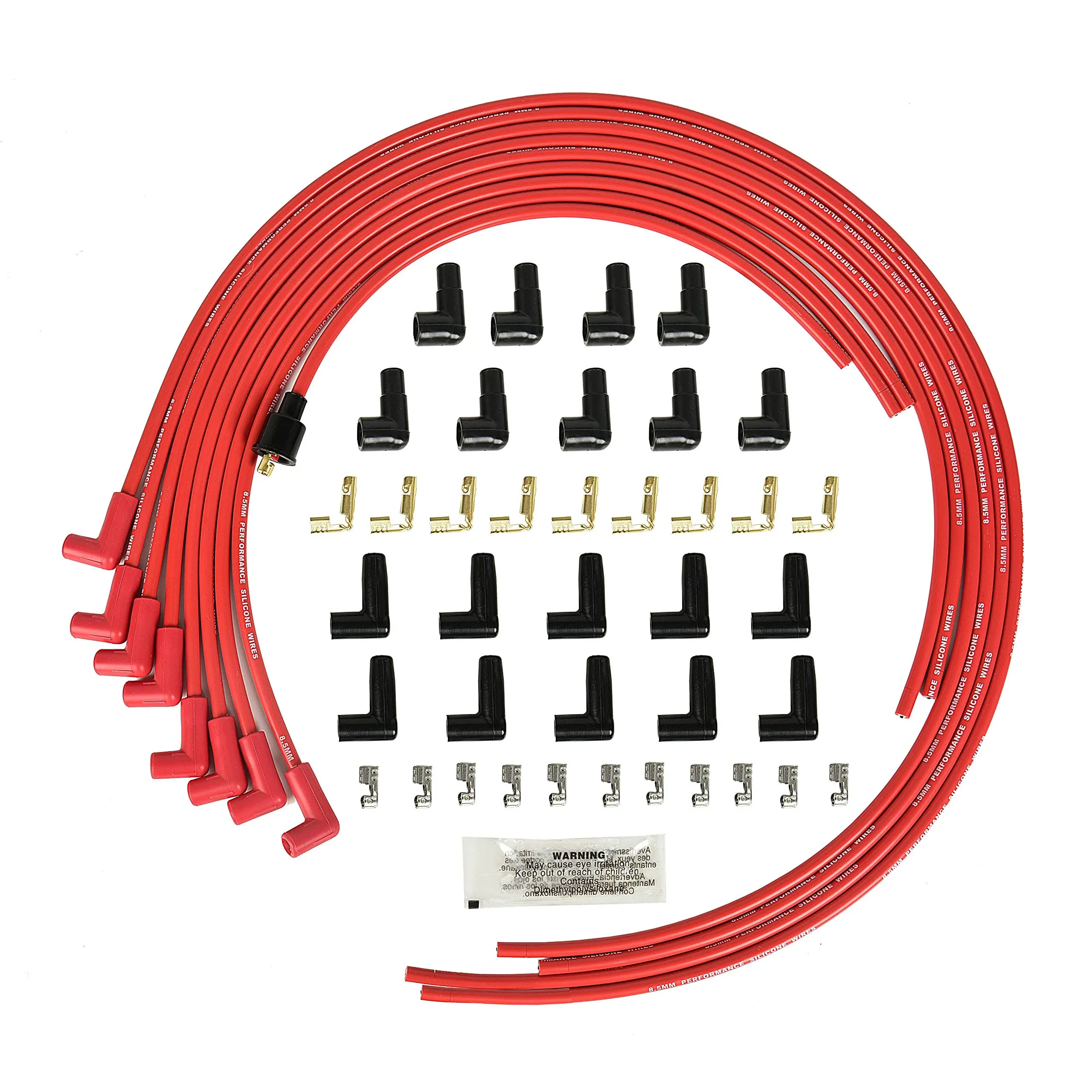 Universal Spark Plug Wire Set 8.5mm with Red Silicone Jacket and 90 Degree Boots Replaces Accel 4041