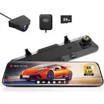 WOLFBOX 12" Rear View Mirror Camera, 4K Mirror Dash Cam Front and Rear with 2.5K Rear Camera, Smart Full Touch Screen Backup Camera for car, Dash Cam with WDR Camera,Night Vision,Free 64GB Card & GPS