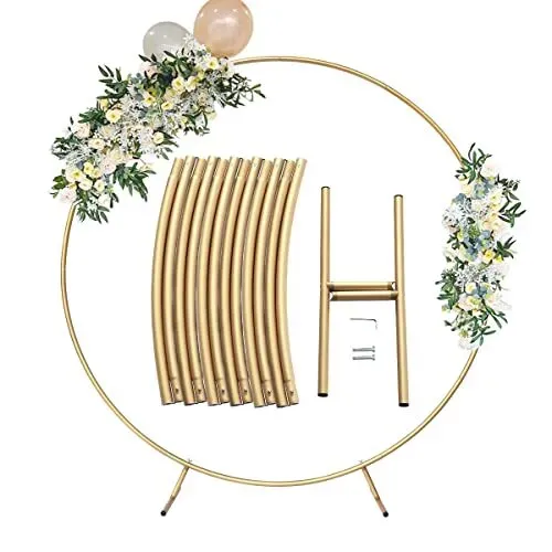 Round Golden Metal Balloon Arch Kit (6.7FT), Wedding Circle Backdrop Stand Fr...