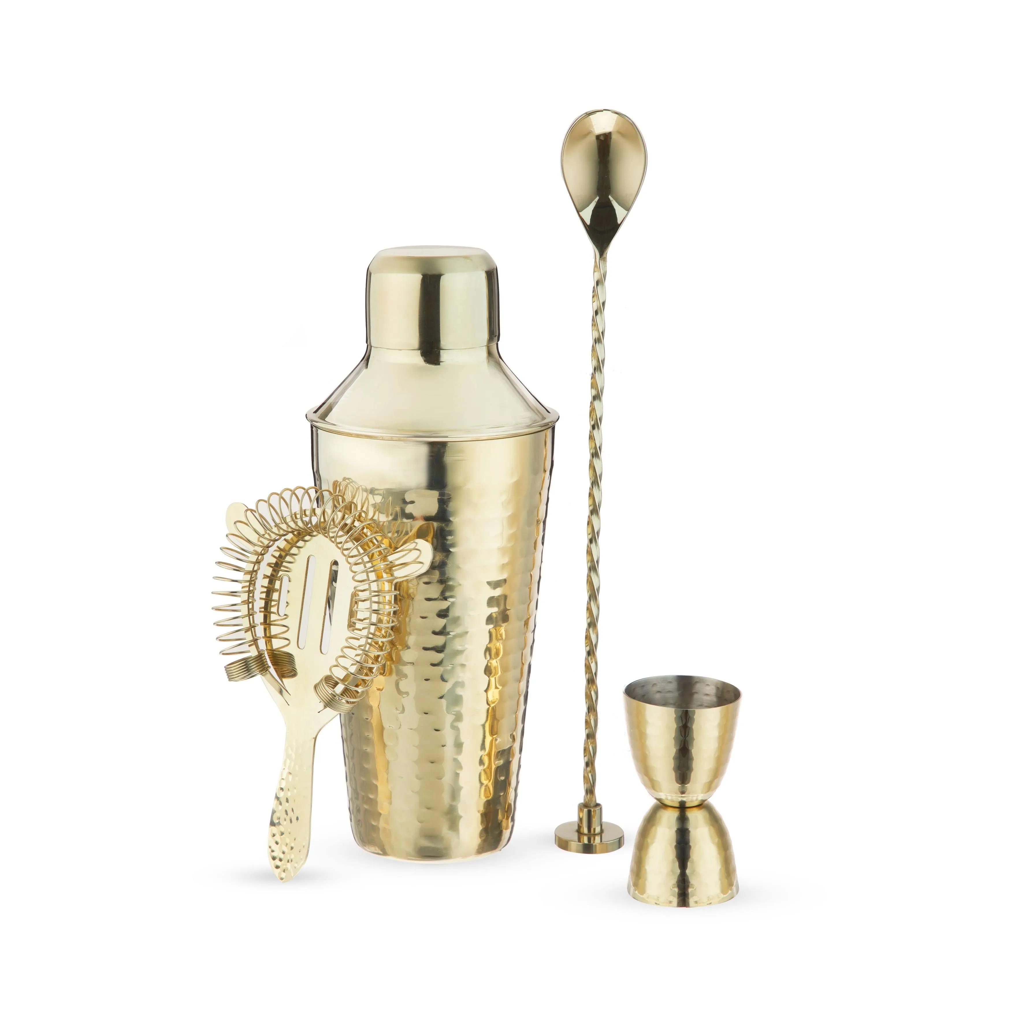 Barware Set - Hammered Gold  - 4 Piece