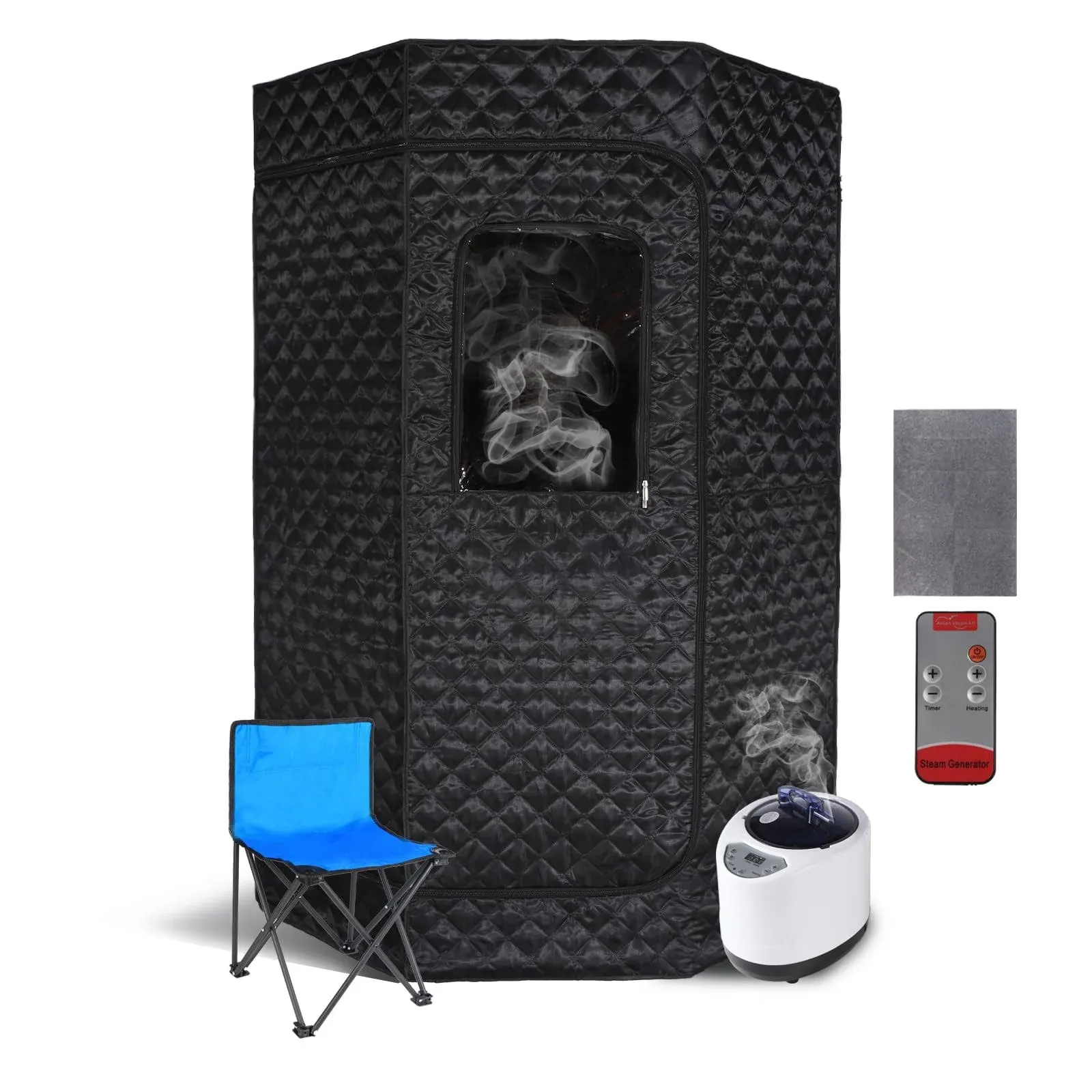 PEEKO Portable Sauna for Home, Full Size Personal Pentagon Sauna Tent Sauna Box with 3L Capacity 1200w Steamer, Foldable Chair with Side Pocket, Customized Pentagon Sweat Mat, Remote Controller