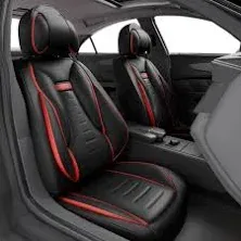 ASLONG 5PCS Angel Wings Front and Back Car Seat Covers Nappa Leather Full Set Black&Red Auto Interior Accessories with Water Proof for Cars SUV Pick-up Truck Universal Comfortable and Breathable