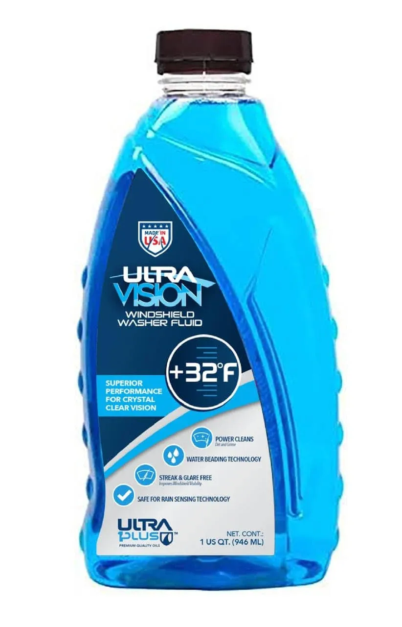 UltraVision Windshield Washer Fluid - Advanced Formula for Car Windshield Wiper Fluid Crystal-Clear Vision in Weather Conditions +32F - All Weather - Bug Remover - 1 US Quart