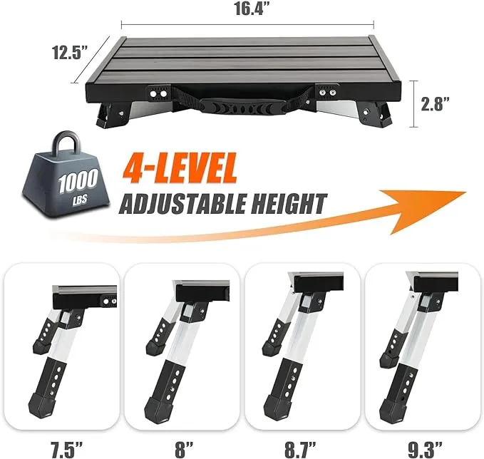 Adjustable RV Step Stool, Stable Strong Aluminum Step Platform 4-Level Height &amp;