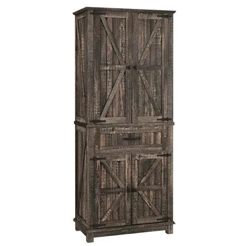 DWVO 72" Tall Kitchen Pantry Cabinet, Farmhouse Storage Cabinet with Drawer and Adjustable Shelves, Kitchen Cabinet Versatile Storage for Living