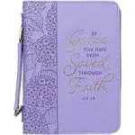 Purple Women&#039;s Faux Leather Bible Cover: By Grace You Have Been Saved - Eph. 2:8