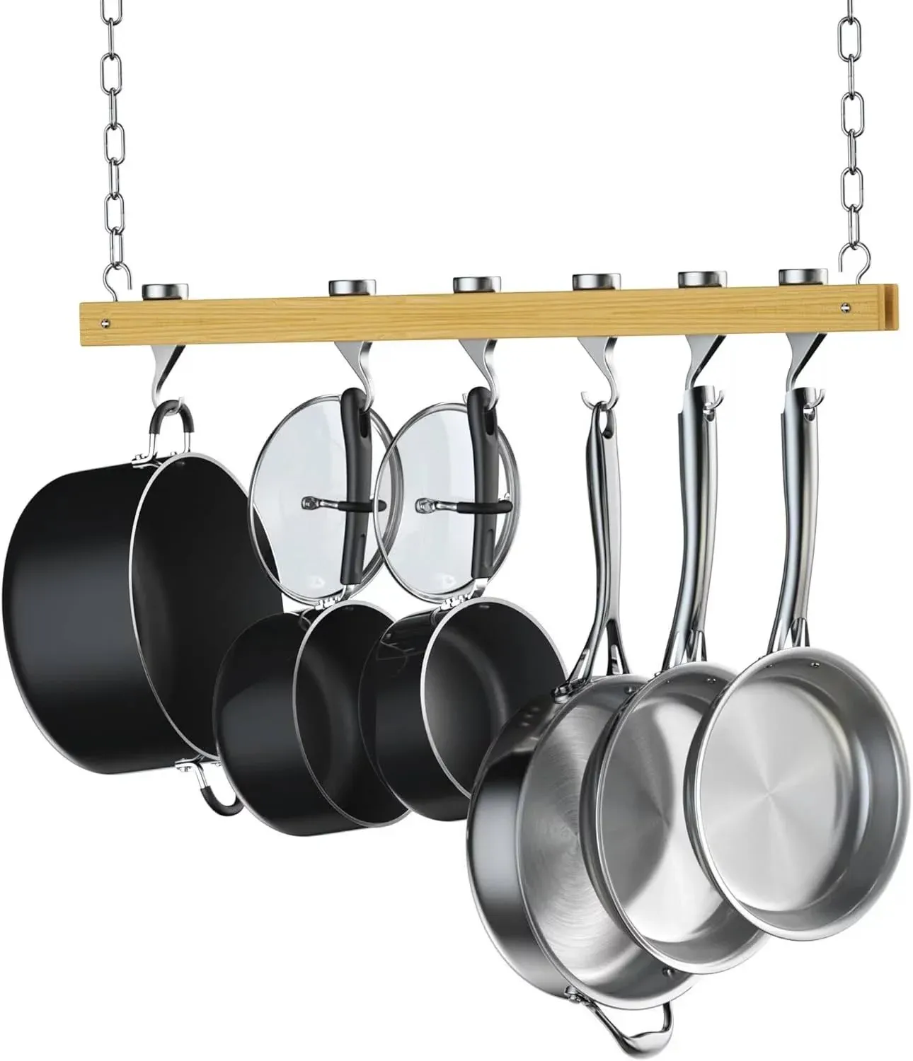 36 in. Single Bar Ceiling Mounted Wooden Pot Rack