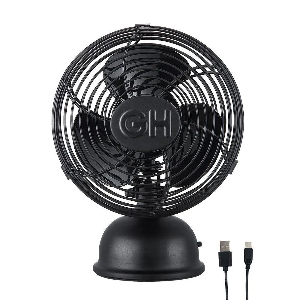 Good Housekeeping All-Metal USB-Powered 5" Oscillating Personal Fan, Matte Black