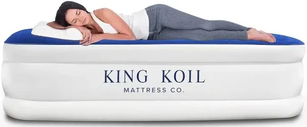 King Koil Luxury Twin Air Mattress with Built-in High Speed Pump for Camping, Home & Guests - 20” Twin Size Airbed Luxury Inflatable Blow Up Mattress Waterproof