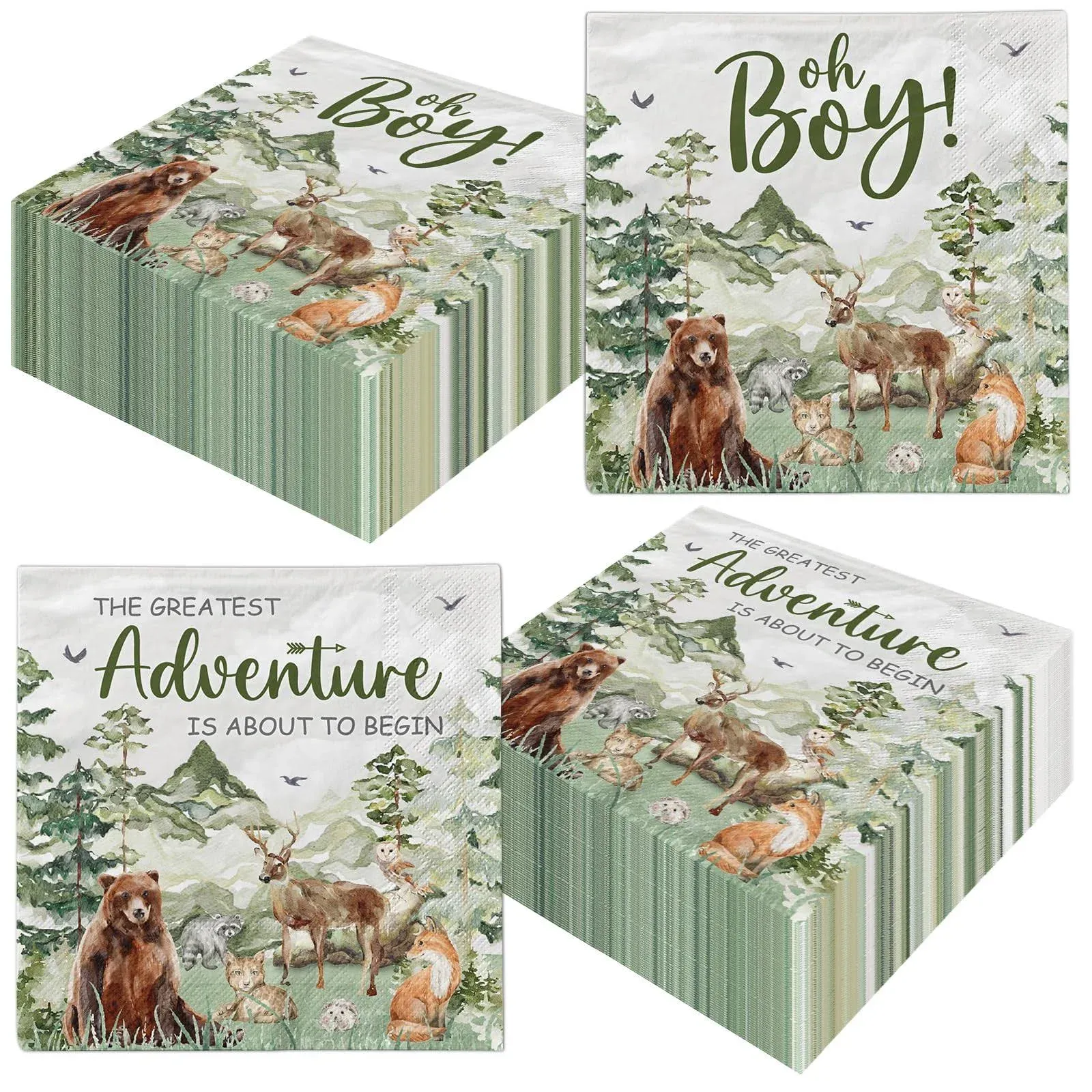 Adventure Baby Shower Napkins,Let The Adventure Begin Supplies 40pcs Oh Boy Woodland Forest Napkins for Mountain Wilderness Baby Shower Party Supplies