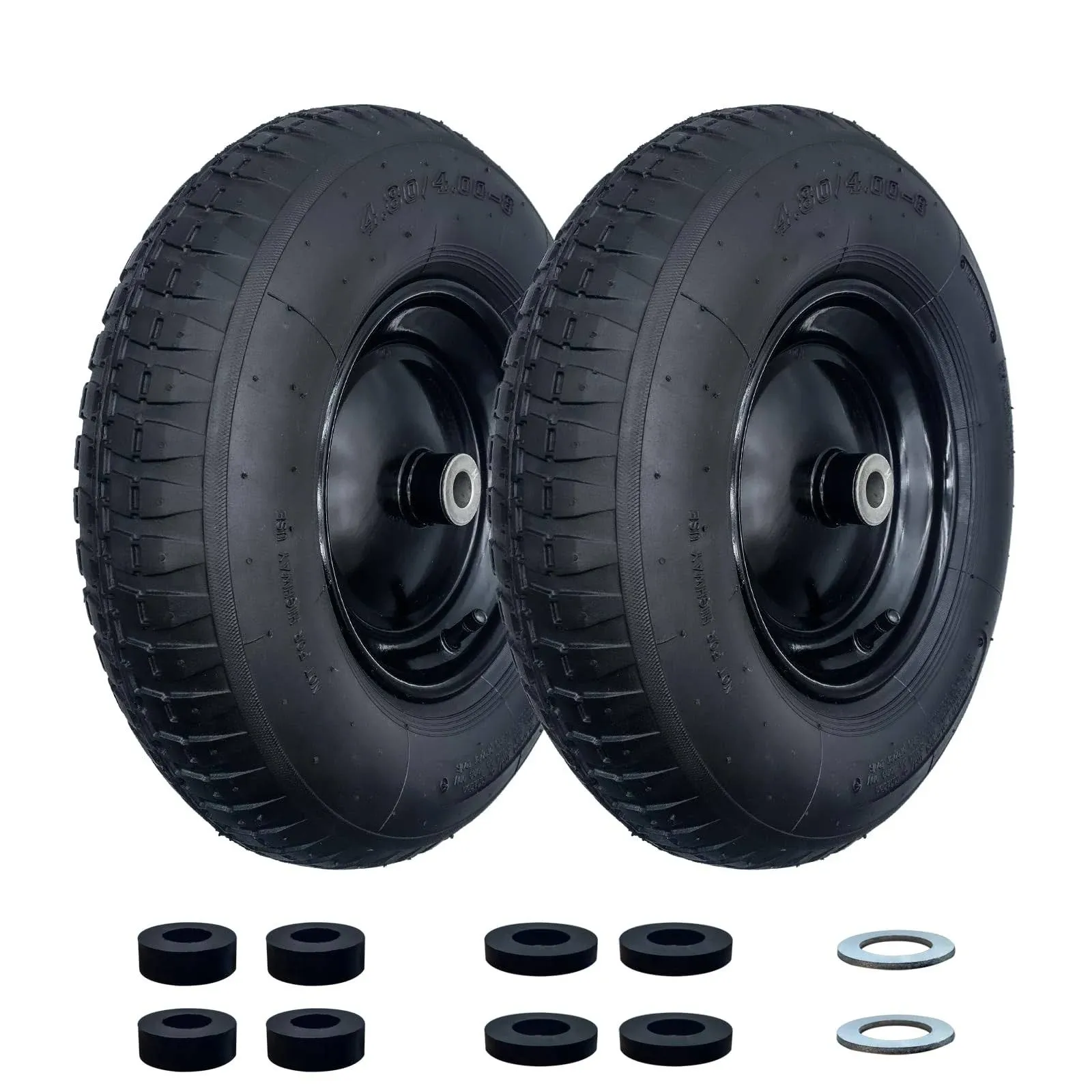 2-Pack 4.80/4.00-8&#034; Pneumatic Wheelbarrow Wheel and Tires with 3&#034;- 6&#034; Center ...