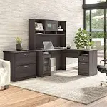 Bush Furniture Cabot 60W L Shaped Computer Desk with Hutch and Lateral File Cabinet in Modern Walnut