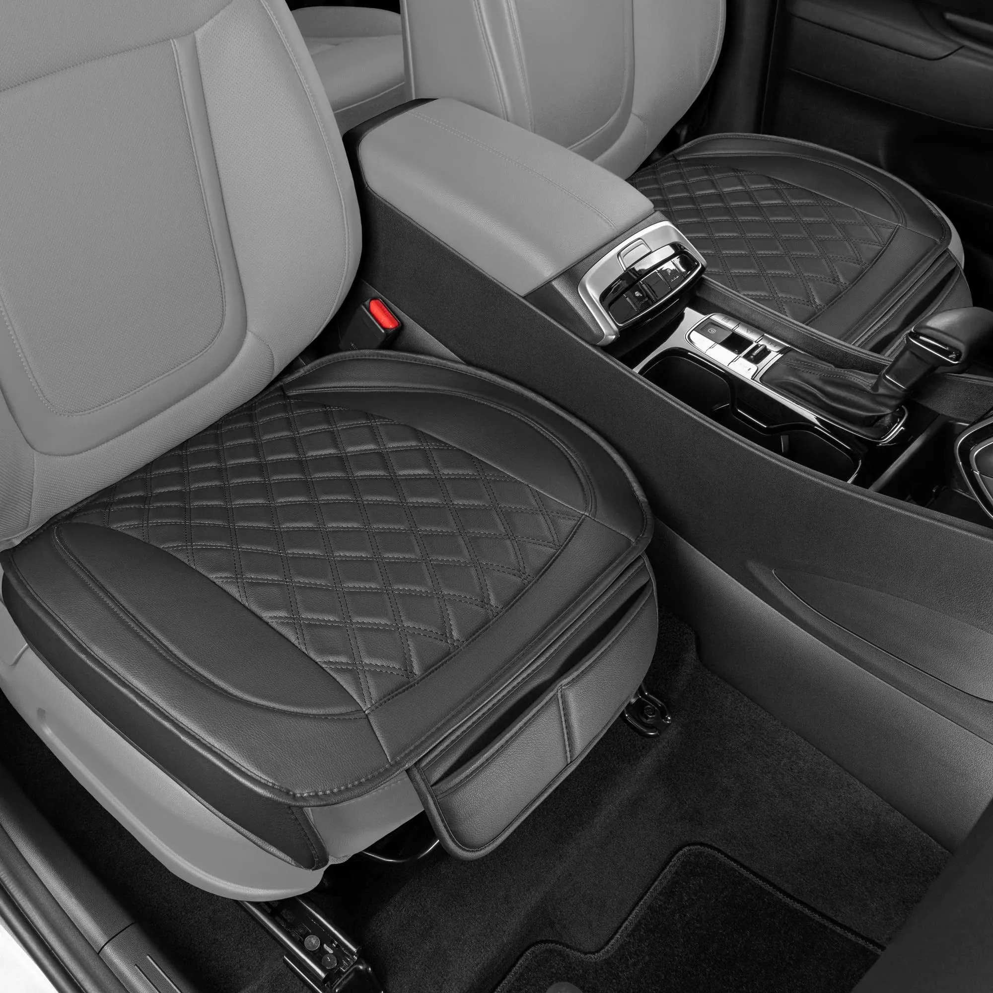 Motor Trend Car Seat Cushion, 2 Pack - Diamond Stitched Faux Leather Seat Covers for Cars Trucks SUV, Black Padded Car Seat Covers with Storage Pockets, Premium Automotive Seat Covers for Front Seats