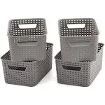 Ezoware Pack of 4 Small Gray Plastic Woven Knit Baskets, 11 x 7.3 x 5 inch