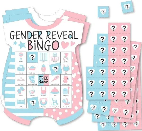 Big Dot of Happiness Baby Gender Reveal Picture Bingo Cards and Markers