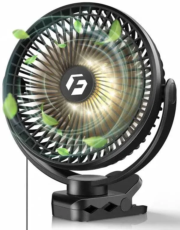 FRIZCOL 12000mAh 8 inch Portable Clip On Fan,Battery Operated Camping Fan with Lights and Remote, USB Fan Small Desk Fan Personal Quiet Fan for