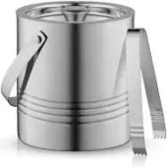 Double Wall Stainless Steel Ice Bucket with Strainer and Tongs JoyJolt