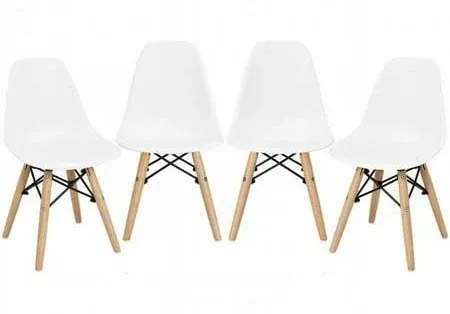 4 PCS Kids Chair Set Mid-Century Style Dining Chairs with Solid Wood Legs White