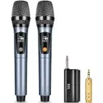 XZL UHF Wireless Microphone, Rechargeable Two Cordless Microphones with 1/4” Receiver, Adjustable Frequency & Volume, Plug and Play for Karaoke Singing, Lecture, Wedding Host, Church, PA System