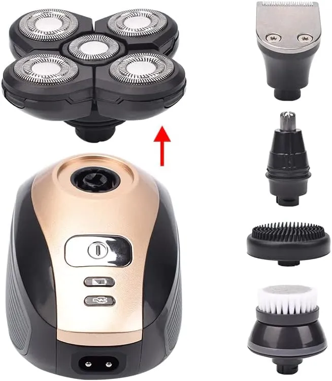 5-in-1 Rotary Electric Shaver 4D Rechargeable Bald Head Hair Beard Trimmer Razor