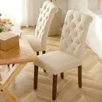 COLAMY Tufted Dining Room Chairs Set of 2, Accent Parsons Diner Chairs, Beige