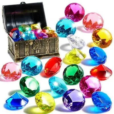 Syncfun 17 Pcs Diving Gems Pool Toys, Big Colorful Diamond with Pirate Treasure Chest, Swim Dive Toy for Kids Underwater Gemstone Swimming Training