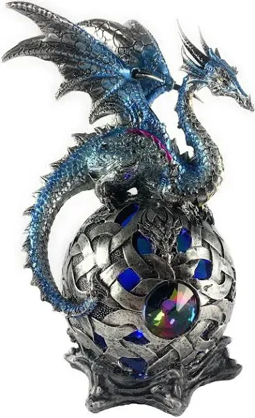 Ain’t It Nice Dragon Statue On Light Up LED Orb Cycling Through Many Vibrant Colors Collectible Dragon Figurine Fantasy Décor, Blue 4(L) X 4(W) X 8(H) inches (Batteries Included)