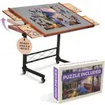 JoyBerri Jigsaw Puzzle Table/Rolling Puzzle Desk - 1500 Piece Puzzle Board with Bonus Puzzle/Portable Jigsaw Puzzle Tables with Drawers and Legs - Hei