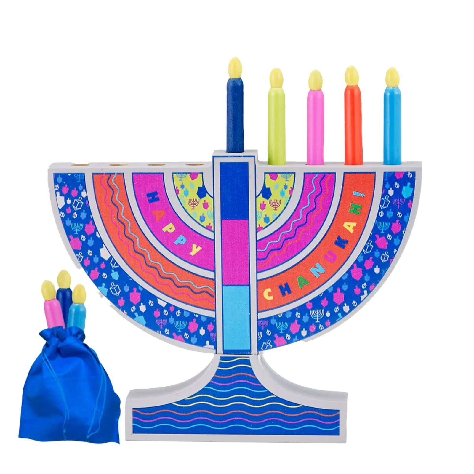 My Play Wood Menorah,w/ Removable Wood Candles, 8.5"x8",color Box