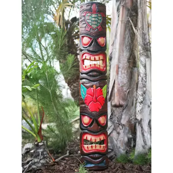 Tiki Mask Totem Turtle and Flower Outdoor Luau Decoration 40 in Albesia Wood