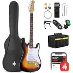 Donner 39 Inch Left-Handed Electric Guitar Kit Solid Body Black Lefty Beginner Set Full-Size with Amplifier Online Lesson Bag Digital Tuner Capo Strap String Cable Picks DST-100BL