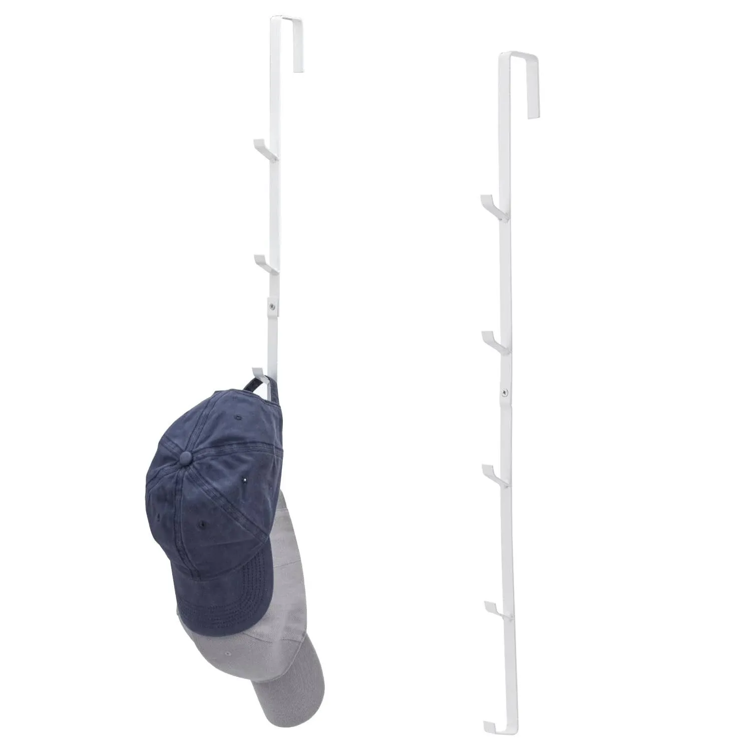 White Over-The-Door Hat Storage Rack with 5 Hooks, Set of 2