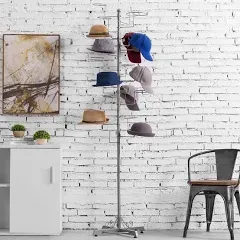 MyGift Modern Large Freestanding Hat Rack Stand Metal Retail Wig or Hat Display Stand with 20 Customizable Circular Hooks