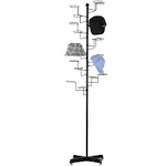 MyGift Modern Large Freestanding Hat Rack Stand, Black Metal Retail Wig or Hat Display Stand with 20 Customizable Circular Hooks