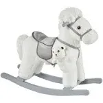 Qaba Kids Plush Ride-On Rocking Horse with Bear Toy Children Chair with Soft Plush Toy & Fun Realistic Sounds White