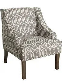 Buy Fabric Upholstered Wooden Accent Chair with Trellis Pattern Design, Gray, White and Brown - K6499-A769 By Casagear Home | Casagear