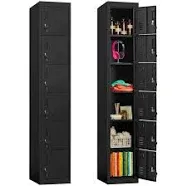 INTERGREAT Metal Locker for Employees with 6 Doors, (72") Black Steel Locker Storage Cabinet with 6 Tiers,Tall Office Storage Lockers for Home Office,School,Gym