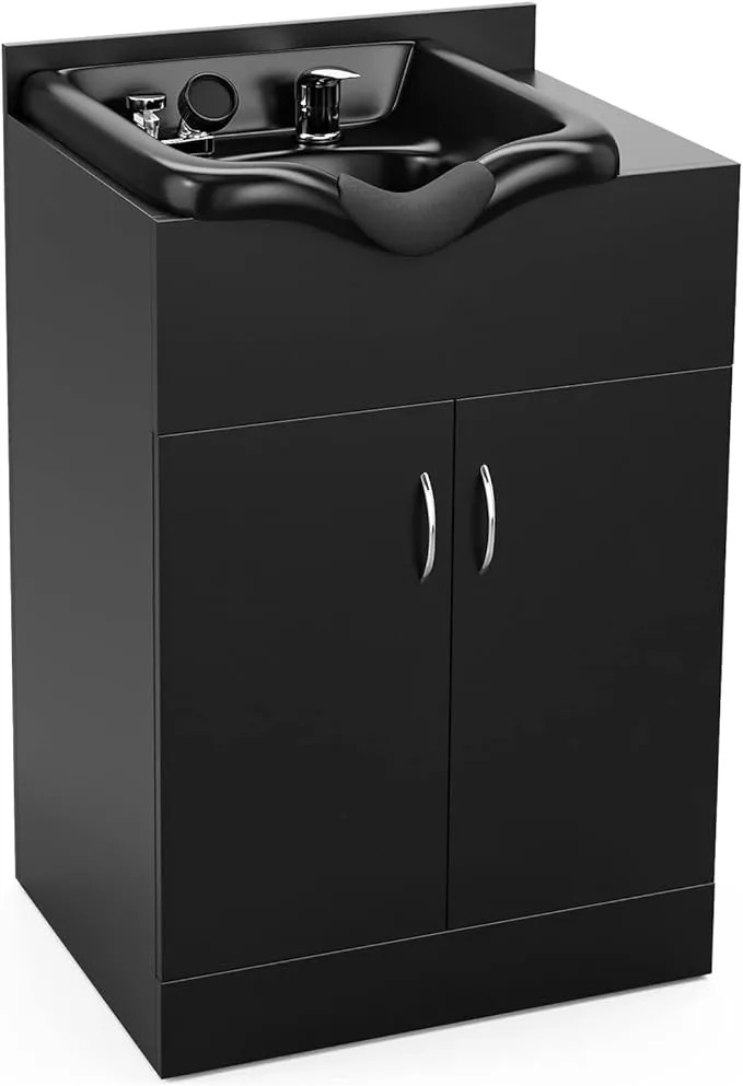 Black Shampoo Cabinet Station for Salon, Backwash Station with Shampoo Bowl